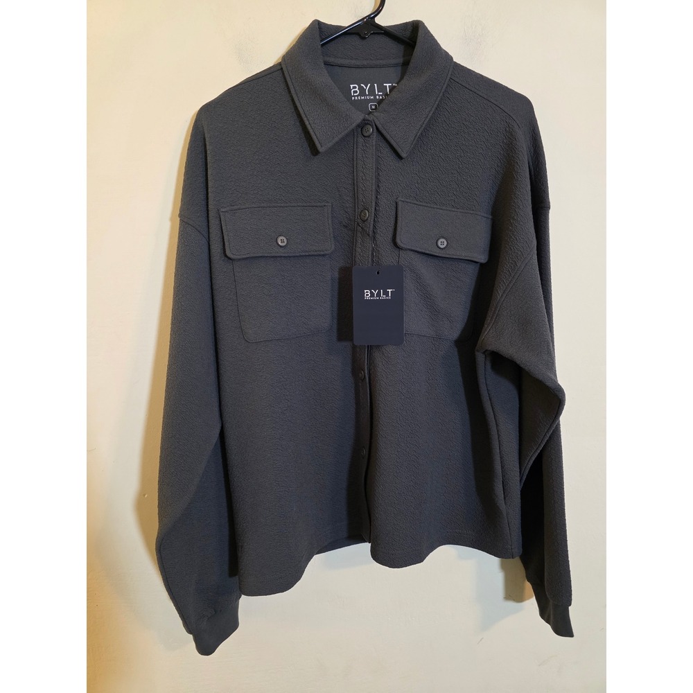 BYLT Premium Basics Serene Shacket Ash Gray Textured Button Down Jacket M